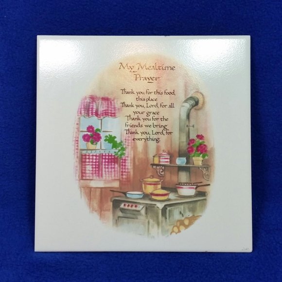 Vintage My Mealtime Prayer Ceramic Tile Kitchen Trivet Retro MCM AS IS - Picture 9 of 10